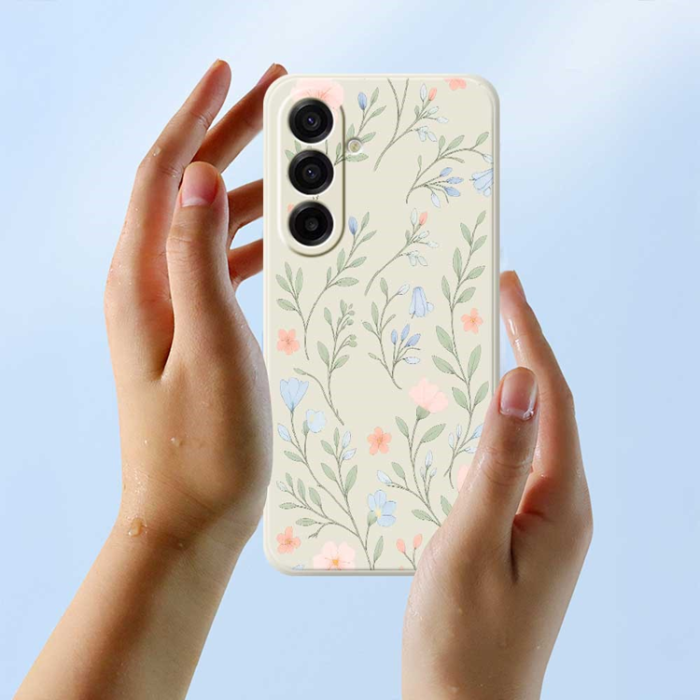 A-One Brand - Galaxy A17 Mobilskal Pink Blue Flowers Straight Edge - Svart