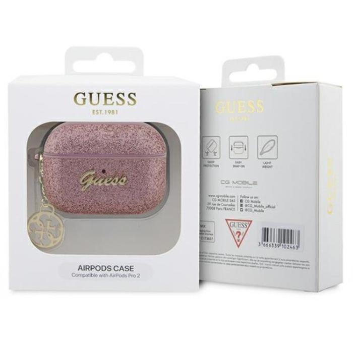 Guess - Guess Airpods Pro 2 Skal Glitter Flake Charm - Rosa