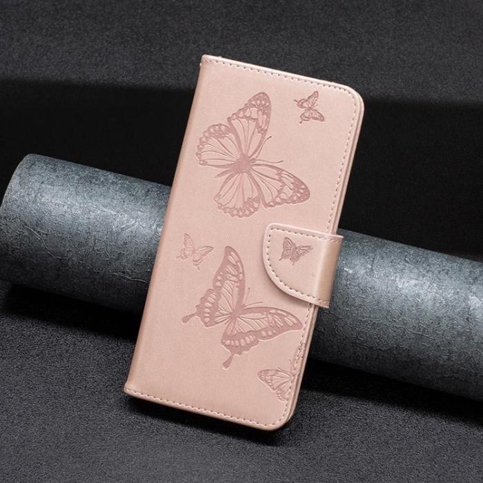 OEM - Butterfly Imprinted Plånboksfodral Xiaomi 12/12X - Rosa Guld