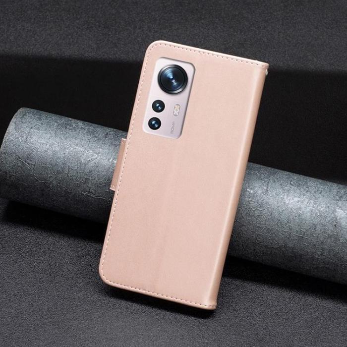 OEM - Butterfly Imprinted Plånboksfodral Xiaomi 12/12X - Rosa Guld