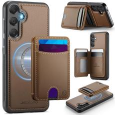 OEM - JEEHOOD Samsung Galaxy A35 5G Mobilskal KonstL&auml;der - Brun