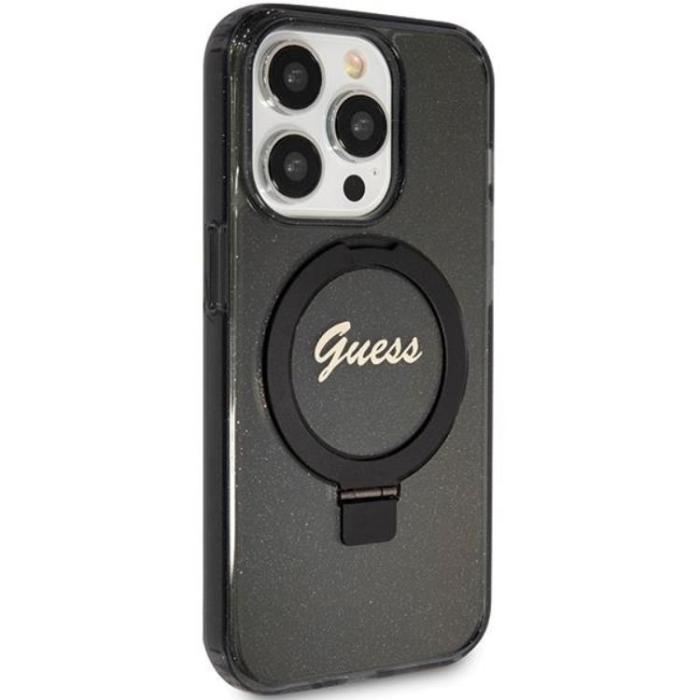Guess - Guess iPhone 15 Pro Mobilskal Magsafe Ringställ Script Glitter