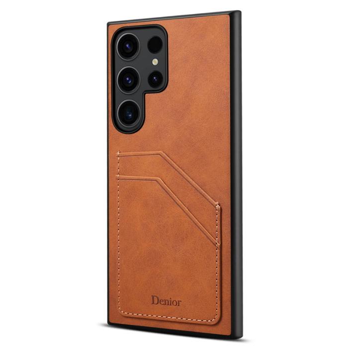 DENIOR - DENIOR Samsung Galaxy S23 Ultra Fodral KonstLäder PC+TPU Brun