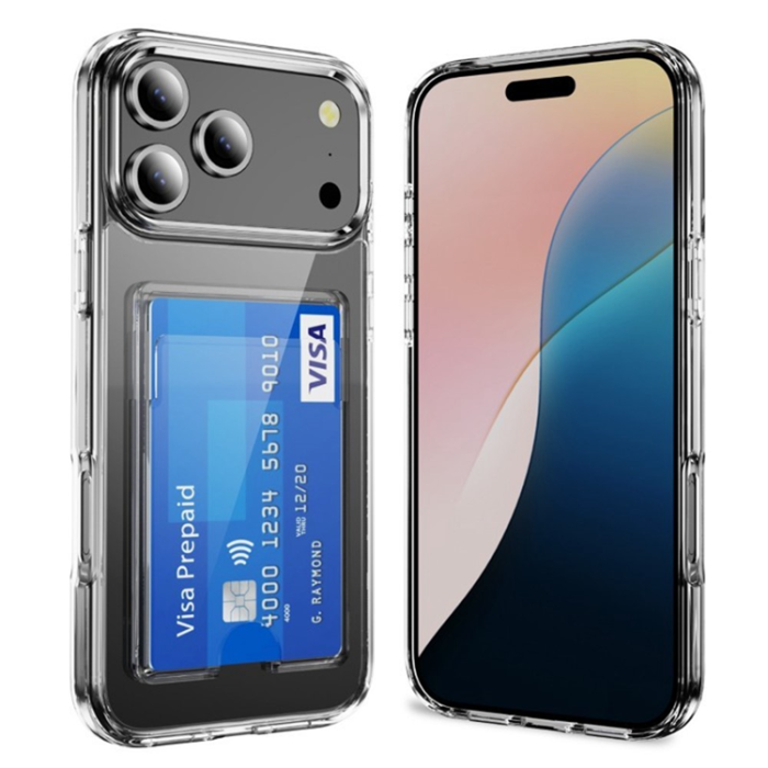 WANLONFENG - WANLONFENG iPhone 17 Pro Max Mobilskal Korthållare med Härdat Glas Skärmskydd