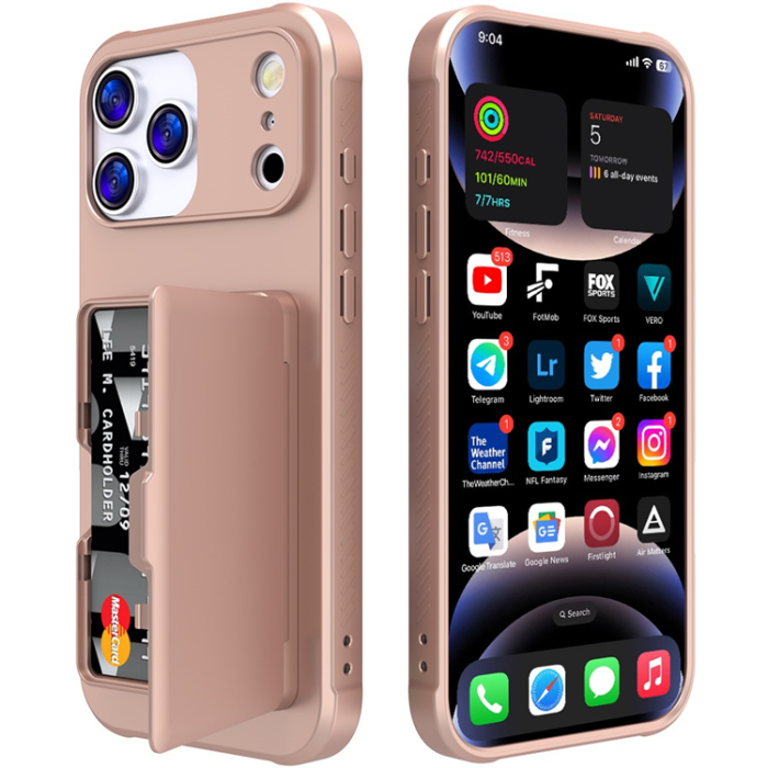 A-One Brand - iPhone 17 Pro Max Mobilskal Korthållare Mirror Kickstand