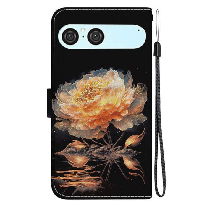 A-One Brand - Sony Xperia 10 VII Konstläder Plånboksfodral Pattern Printing - Guld Peony