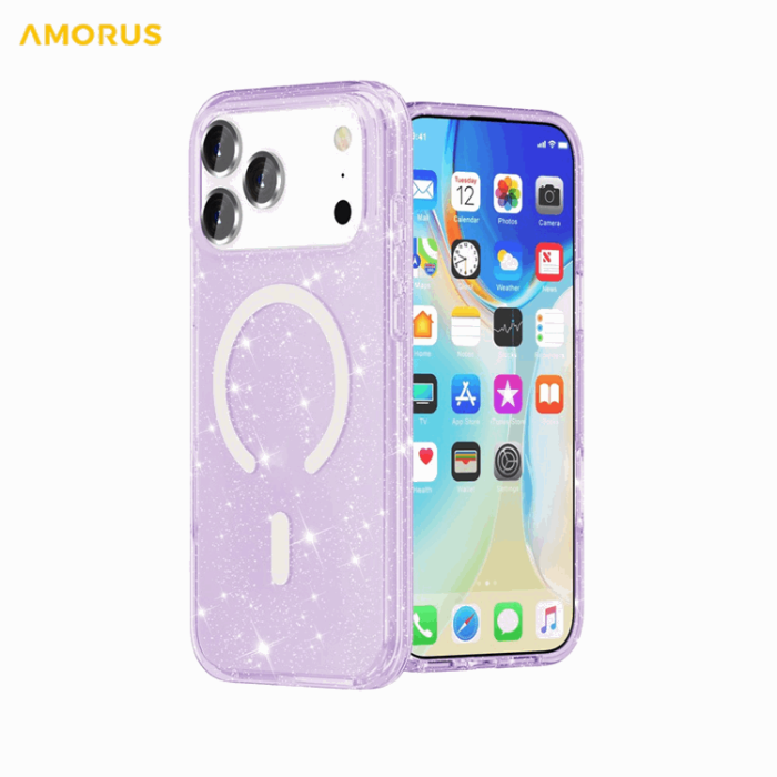 AMORUS - AMORUS Mobilskal till iPhone 17 Pro Max Magsafe Glitter Powder PC + TPU - Lila