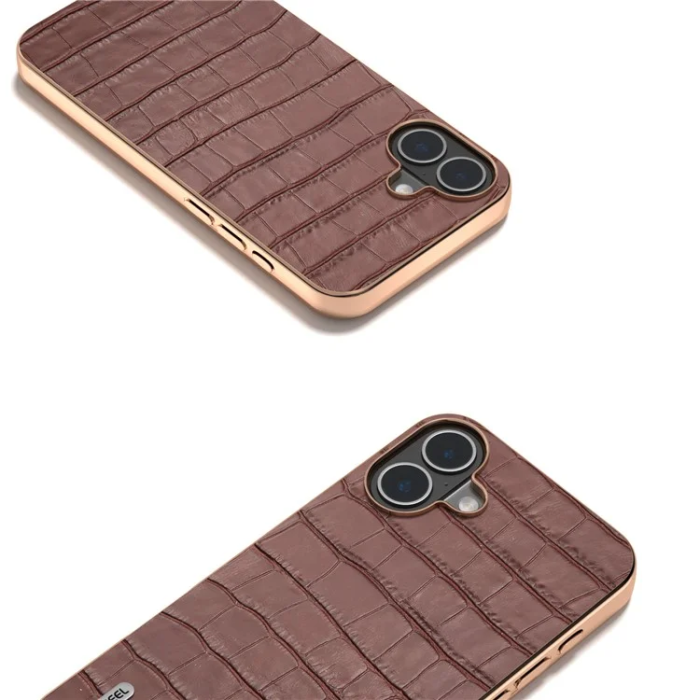 ABEEL - ABEEL iPhone 16 Plus Mobilskal Äkta läder Crocodile - Brun