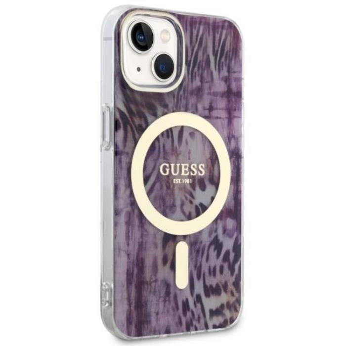 Guess - Guess iPhone 14 Mobilskal MagSafe Leopard - Rosa