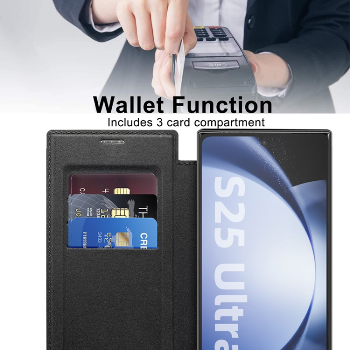 A-One Brand - Galaxy S25 Ultra Plånboksfodral MagSafe RFID Blocking - Svart