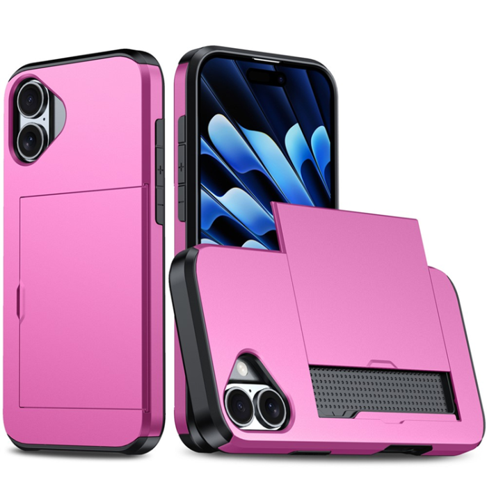 Amorus - AMORUS iPhone 17 Mobilskal Med Glidande Korthållare - Rosa