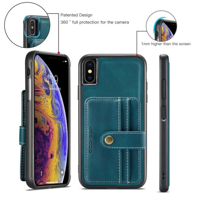 JEEHOOD - JEEHOOD Konstläder Plånboksfodral iPhone XS 5.8 tum Stöttålig Blå