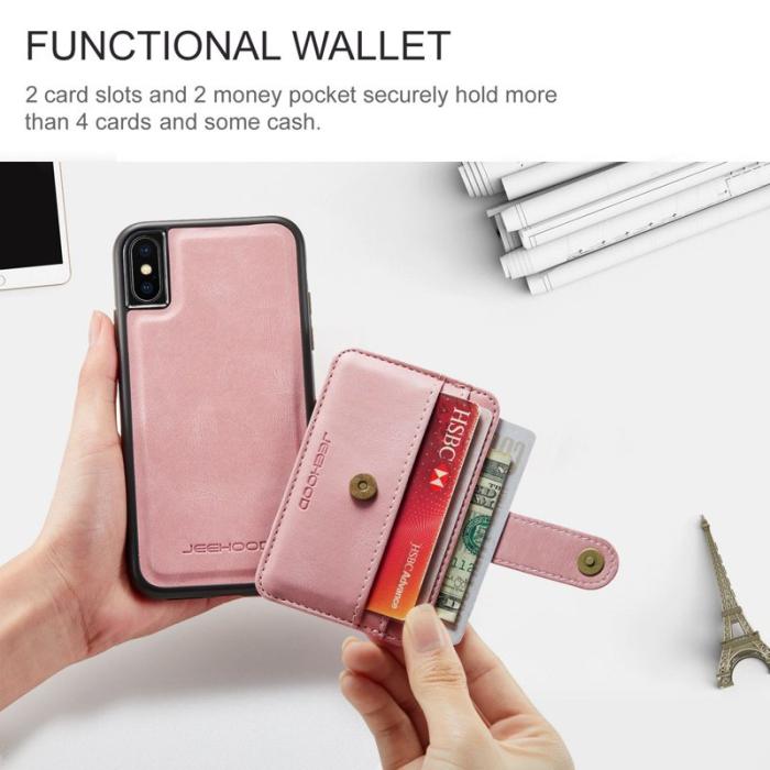 JEEHOOD - JEEHOOD Konstläder Plånboksfodral iPhone XS 5.8 tum Stöttålig Rosa