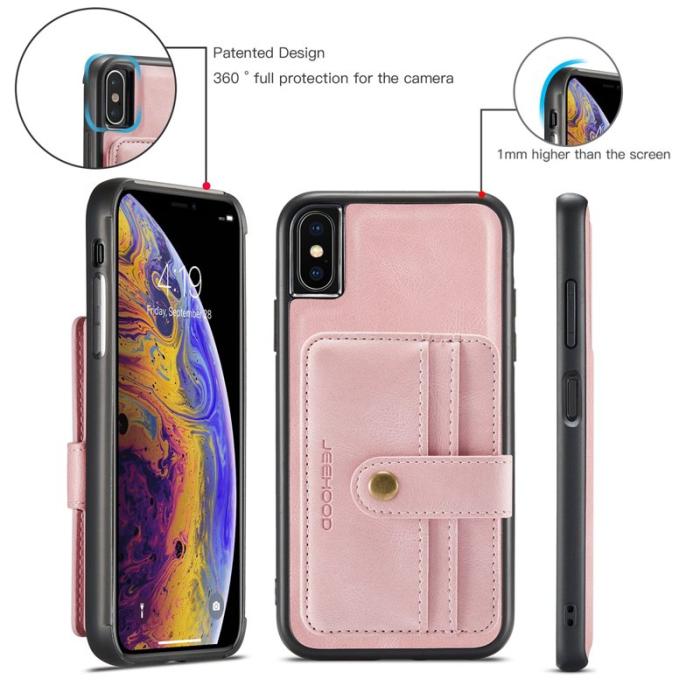 JEEHOOD - JEEHOOD Konstläder Plånboksfodral iPhone XS 5.8 tum Stöttålig Rosa