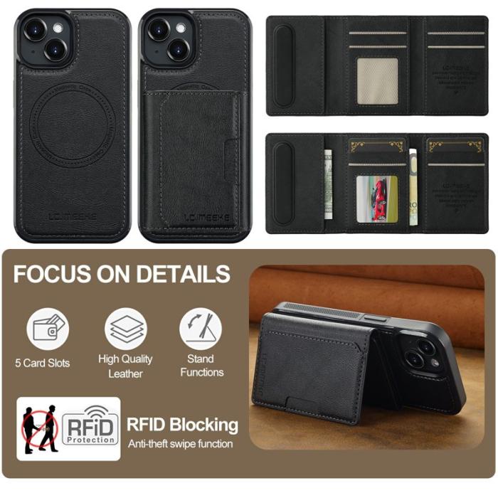 LC.imeeke - LC.IMEEKE L5 iPhone 15 Fodral KonstLäder - Svart