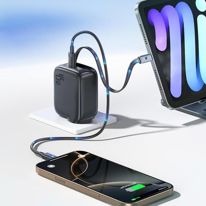 BASEUS - Baseus Snabbladdare 45W USB-C med Infällbar kabel EnerCore CJ11- Svart