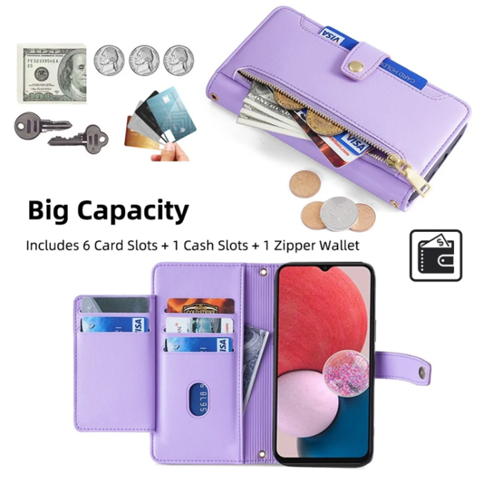 A-One Brand - Galaxy A13 4G Konstläder Plånboksfodral Anti-Drop - Lila