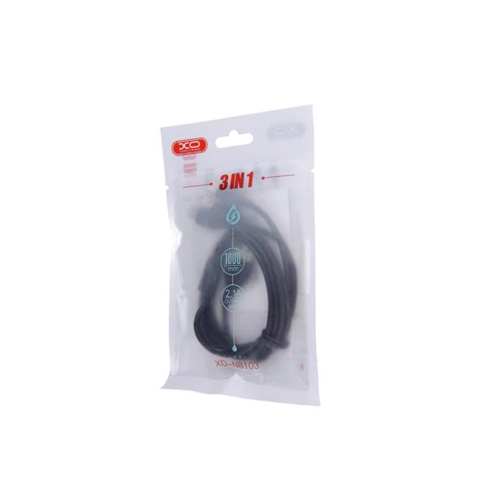 BASEUS - XO 3in1 USB - Lightning/USB-C/MicroUSB 1m Kabl 2.1A- Svart