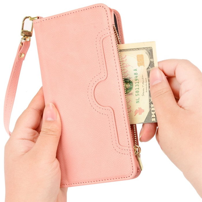 OEM - Galaxy A34 5G Plånboksfodral Zipper med Rem - Rosa