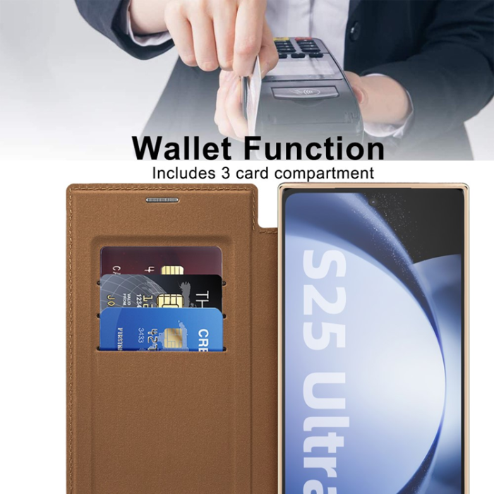 A-One Brand - Galaxy S25 Ultra Plånboksfodral MagSafe RFID Blocking - Brun