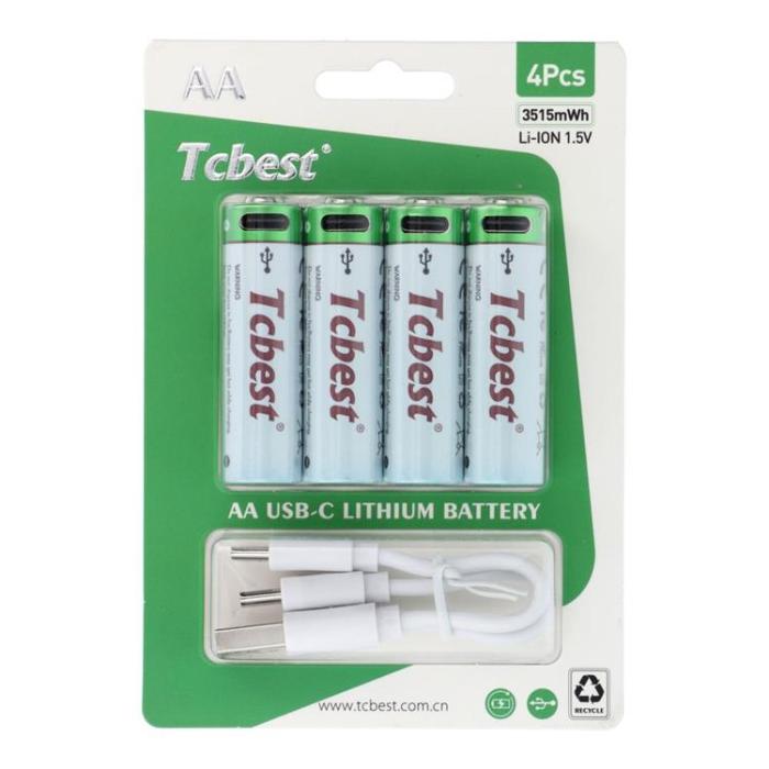 TCBEST - [4-Pack] TCBEST Uppladdningsbart Batteri R6 (AA) 950 mAh Typ-C