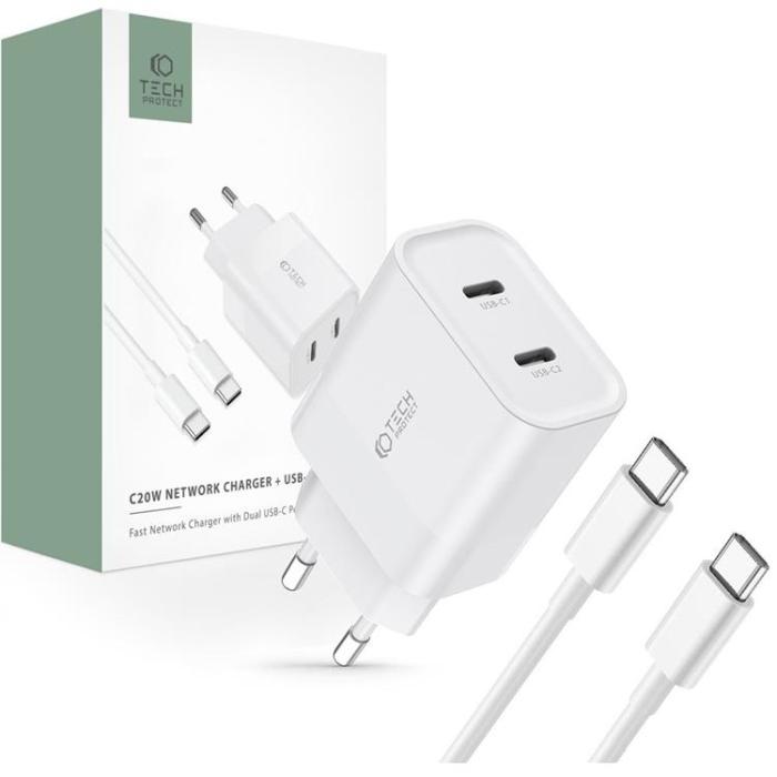 Tech-Protect - Tech-Protect Väggladdare Med Type-C Kabel - Vit