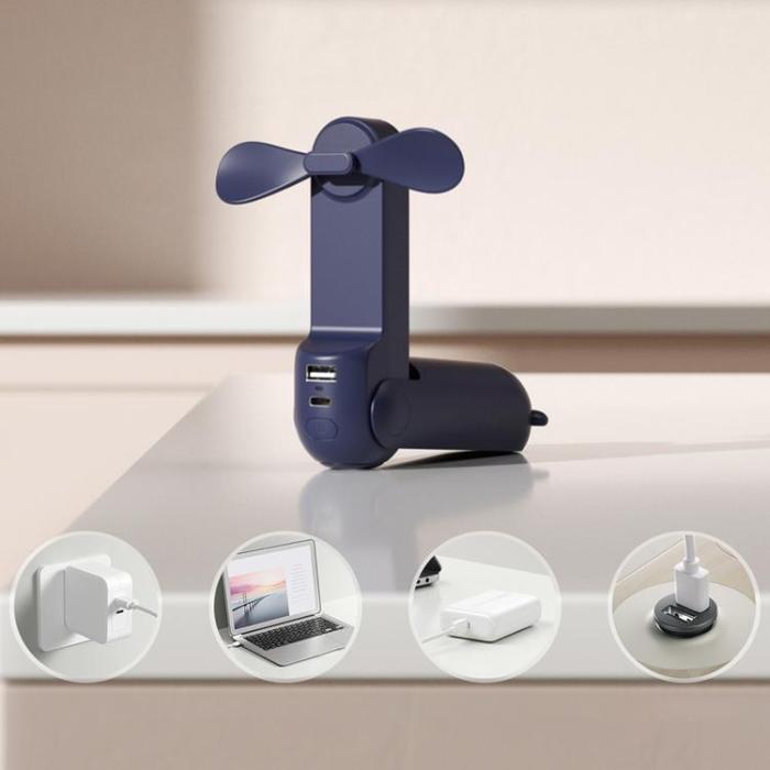 Jisulife - Jisulife Bärbar USB Mini Handfläkt med Powerbankfunktion 2000mAh Life8 - Blå