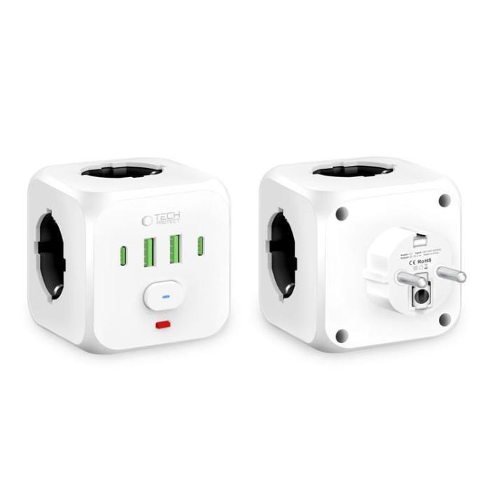 Tech-Protect - Tech-Protect Pcl3x4 Väggladdare adapter 2 Usb & 2 Typ-C & 3 Sockel - Vit