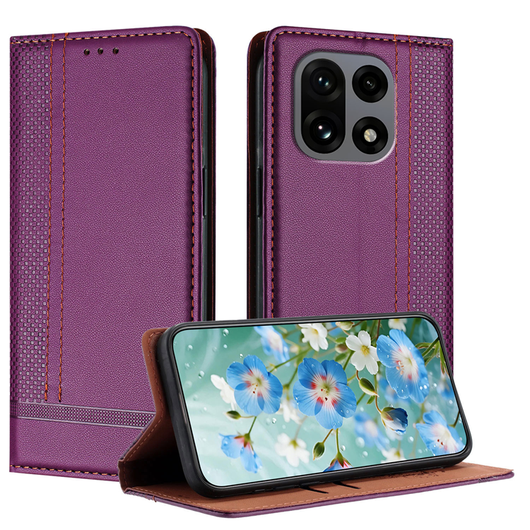 OnePlus 15 Plånboksfodral L-Shaped Grid Pattern Konstläder (Lila) | 2353 | AlltMobil