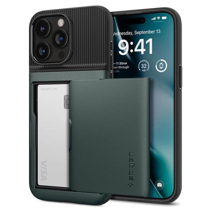 Spigen - Spigen iPhone 15 Pro Max Mobilskal Slim Armor CS - Grön