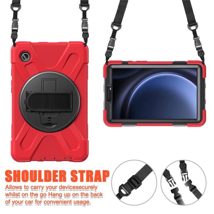 A-One Brand - Galaxy Tab A9 Skal Kickstand Handrem Med Axelrem - Röd