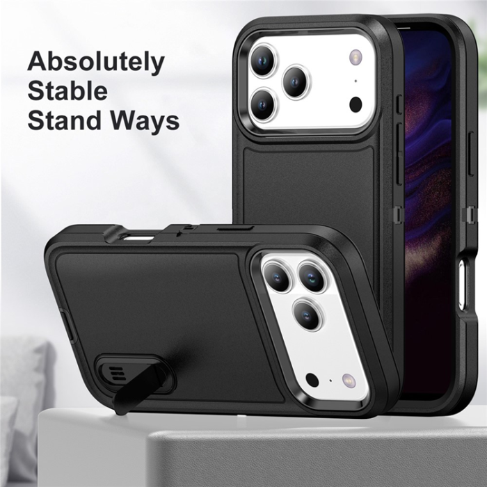 A-One Brand - iPhone 17 Pro Max Mobilskal Kickstand Silikon - Svart