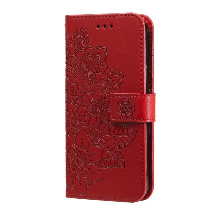 OEM - Samsung Galaxy S26 Plus Plånboksfodral Blommönster Konstläder Ställ - Röd