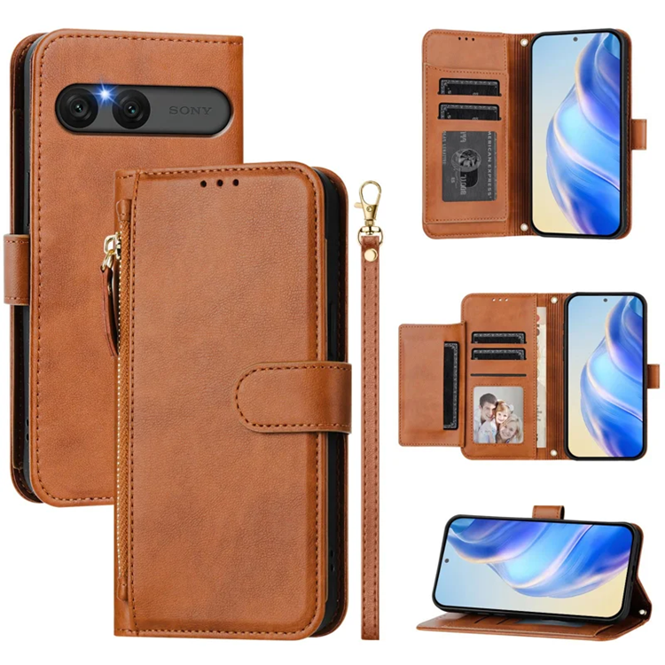 Sony Xperia 10 VII Konstläder Plånboksfodral Zipper Pocket - Brun | 2353 | AlltMobil