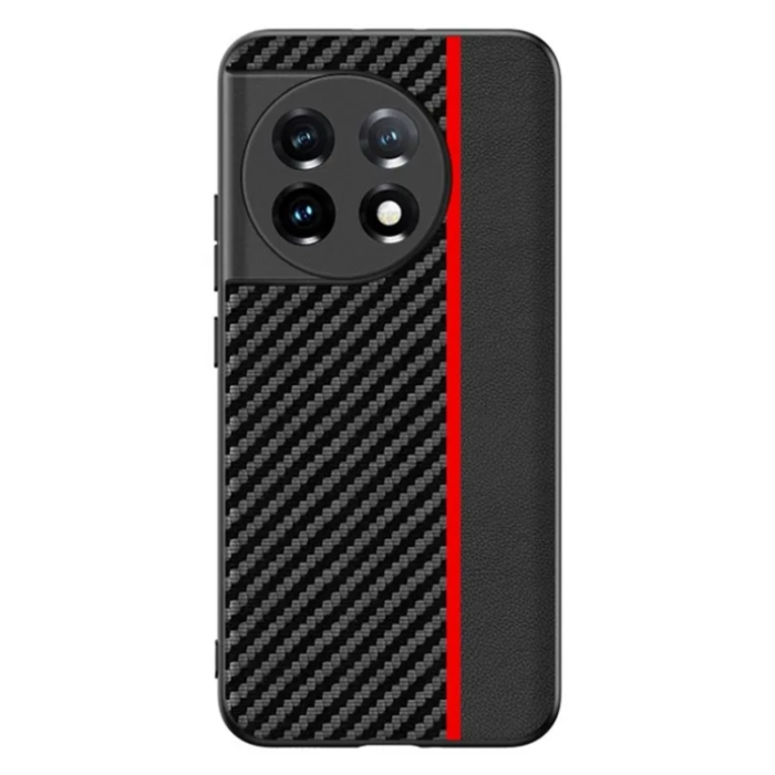 OEM - OnePlus 11 5G Mobilskal Carbon Fiber PU-Läder - Röd