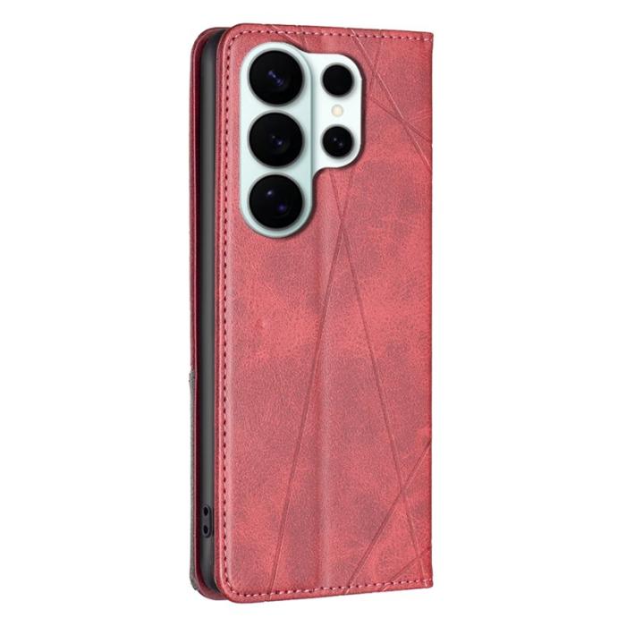 OEM - Mobilskal till Samsung Galaxy S26 Ultra Geometrisk Prägling Äkta Läder - Röd