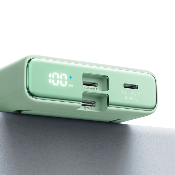 Joyroom - Joyroom Powerbank 10000mAh 20W Med Kabel - Grön