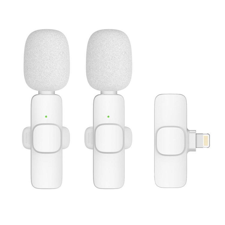 2-i-1 Trådlös Lavaliermikrofon Lightning Dubbel K1 - Vit (Vit) | 249 | AlltMobil