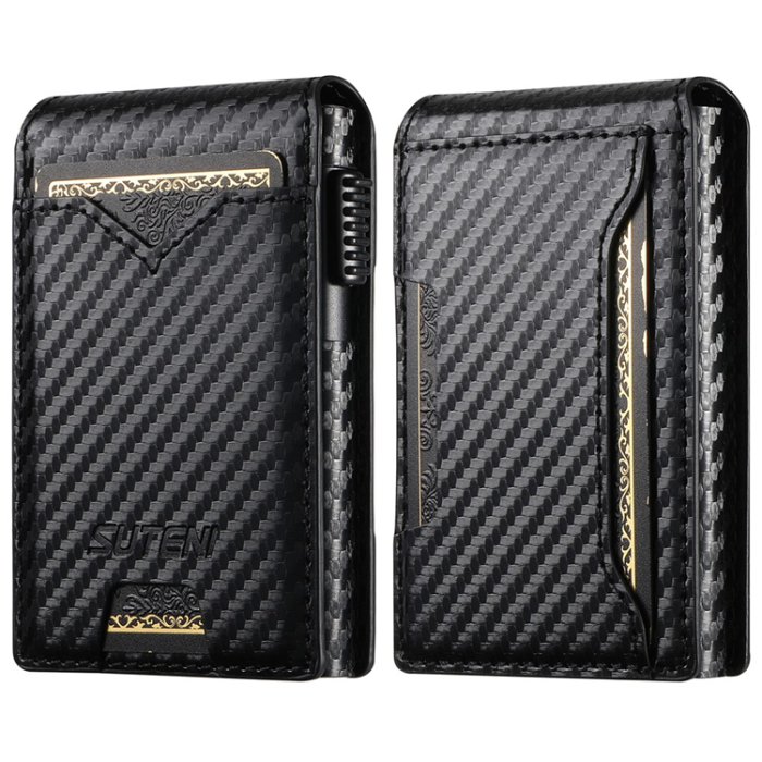 SUTENI - SUTENI Korthållare Automatiskt Pop-Up Metall Imprint Carbon Fiber