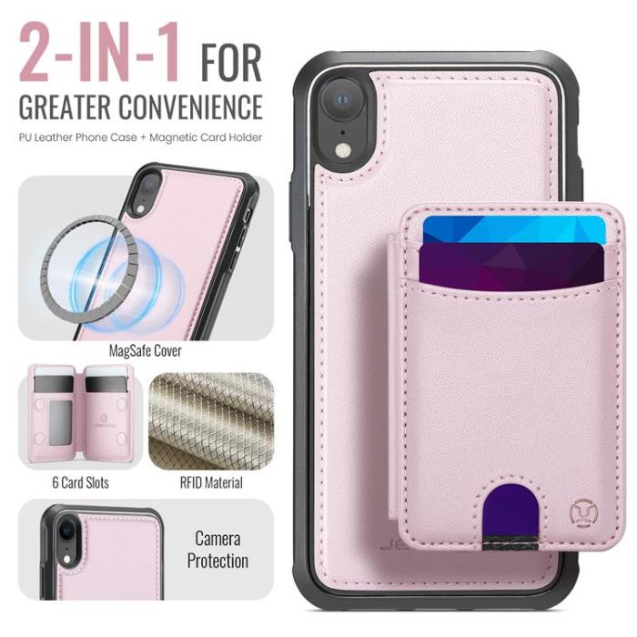 OEM - JEEHOOD Mobilskal till iPhone XR Konstläder MagSafe Med Kortfack - Rosa