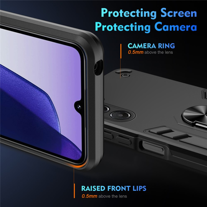 A-One Brand - Galaxy A17 Mobilskal Med Ring Kickstand Drop Defend - Svart