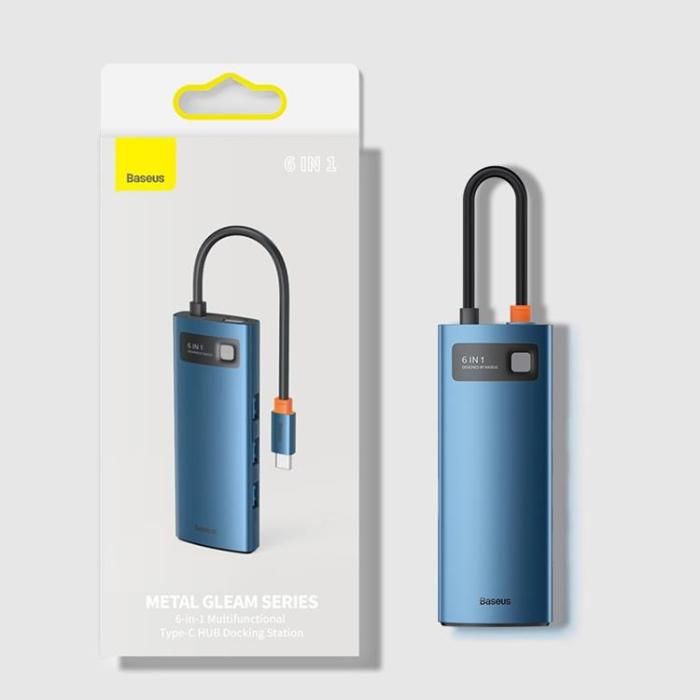 BASEUS - Baseus Metal Gleam 6in1 Multifunktionell USB-C HUB - Blå