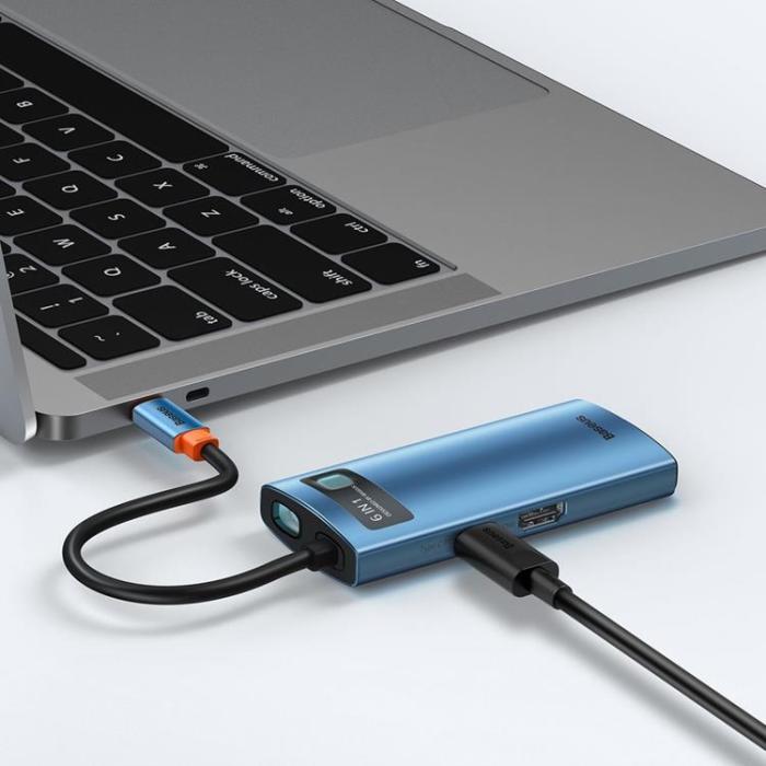 BASEUS - Baseus Metal Gleam 6in1 Multifunktionell USB-C HUB - Blå