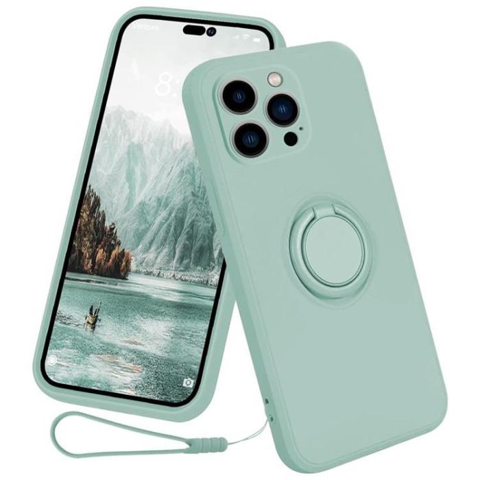 OEM - iPhone 15 Pro Mobilskal Ringhållare Liquid Silikon - Cyan
