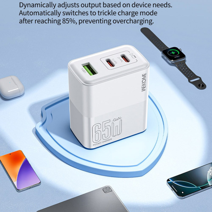 WEKOME - WEKOME GaN Snabbladdare 65W USB-A/2x USB-C EU WP-U66 PD - Vit