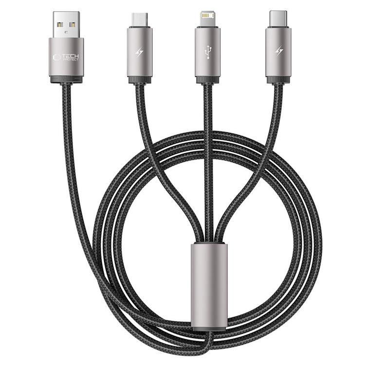 Tech-Protect 3in1 USB-A Till Lightning/Type-C/Micro-USB Kabel 1m - Grå | 3541 | AlltMobil