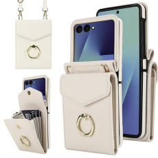 A-One Brand - Galaxy Z Flip7 Plånboksfodral Litchi med Axelrem - Vit