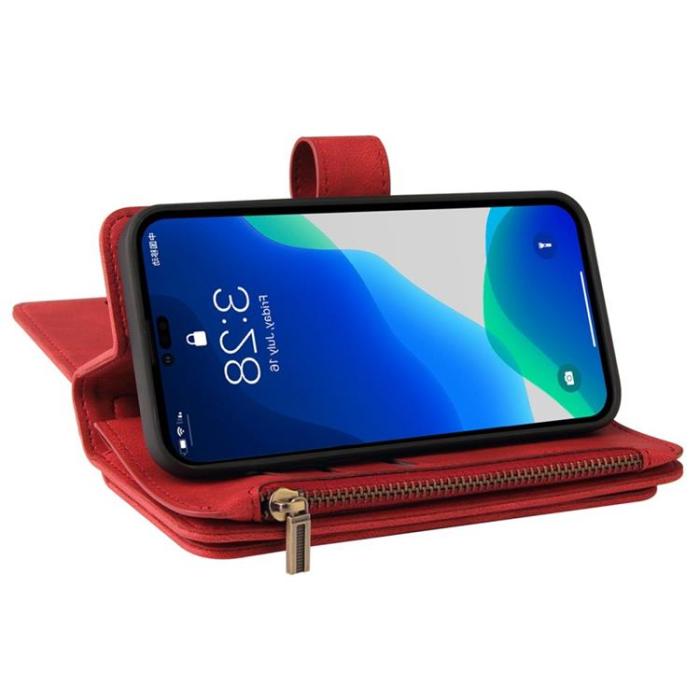 OEM - iPhone 14 Pro Max Plånboksfodral KT Zipper - Röd