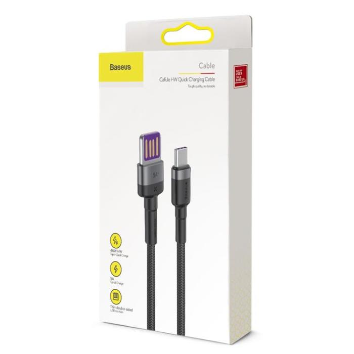 BASEUS - Baseus Cafule USB-C till USB-A kabel 40W 1m - Svart/Grå