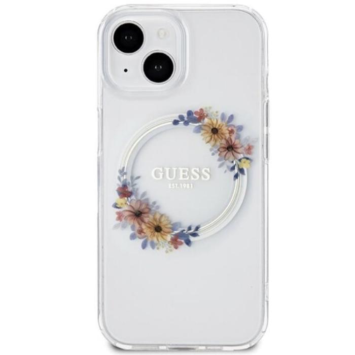 Guess - Guess iPhone 15 Mobilskal Magsafe IML Flowers Wreatch